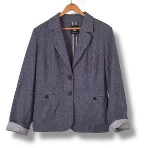 Amber Sun Linen Blend Blue Blazer Jacket Size Small Academia
